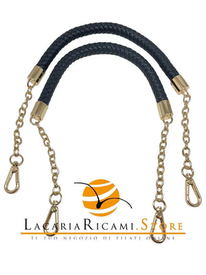 MANICI Intrecciati Con Catene e Moschettoni 60 Cm MA133 = BLU NOTTE - ORO - LacariaRicami.Store