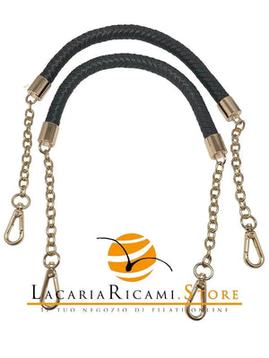 MANICI Intrecciati Con Catene e Moschettoni 60 Cm MA133 = GRIGIO - ORO - LacariaRicami.Store
