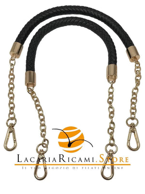 MANICI Intrecciati Con Catene e Moschettoni 60 Cm MA133 = NERO - ORO - LacariaRicami.Store