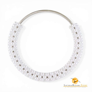 Manico Con Perle Per Borse - MAF Accessories - Colore: ARGENTO-BIANCO - by LacariaRicami.Store