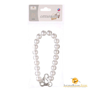 MANICO a Perle Con Moschettone 33cm - Colore: BIANCO ARGENTO - by LacariaRicami.Store