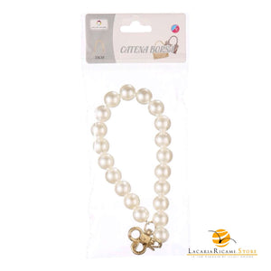 MANICO a Perle Con Moschettone 33cm - Colore: PANNA ORO - by LacariaRicami.Store