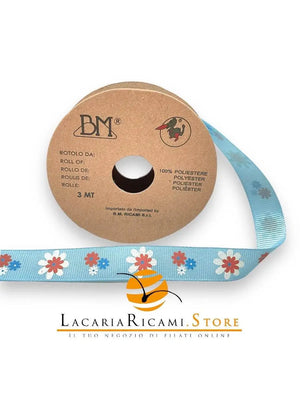 NASTRI-RIBBON Passamanerie - Colore: FIORI - AZZURRO - by LacariaRicami.Store