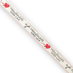 NASTRO In Canvas Di Cotone Stampati - "Fatto a mano"-"Handmade With Love" 01 - ST14 - LacariaRicami.Store