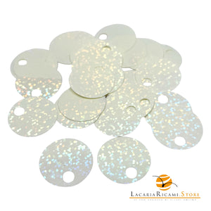 PAILLETTES Tonde Grandi Lisce 25 mm - Colore: 50176 - BIANCO LATTE | GLITTER - by LacariaRicami.Store
