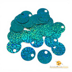 PAILLETTES Tonde Grandi Lisce 25 mm - Colore: 50138 - VERDE MARE ARCOBALENO | GLITTER - by LacariaRicami.Store