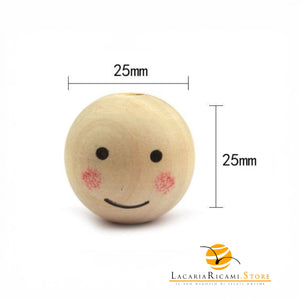 PERLE DI LEGNO - Colore: VOLTO BIMBO (5pz) - 25X25mm - by LacariaRicami.Store