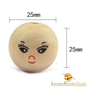 PERLE DI LEGNO - Colore: VOLTO BIMBA (5pz) - 25X25mm - by LacariaRicami.Store