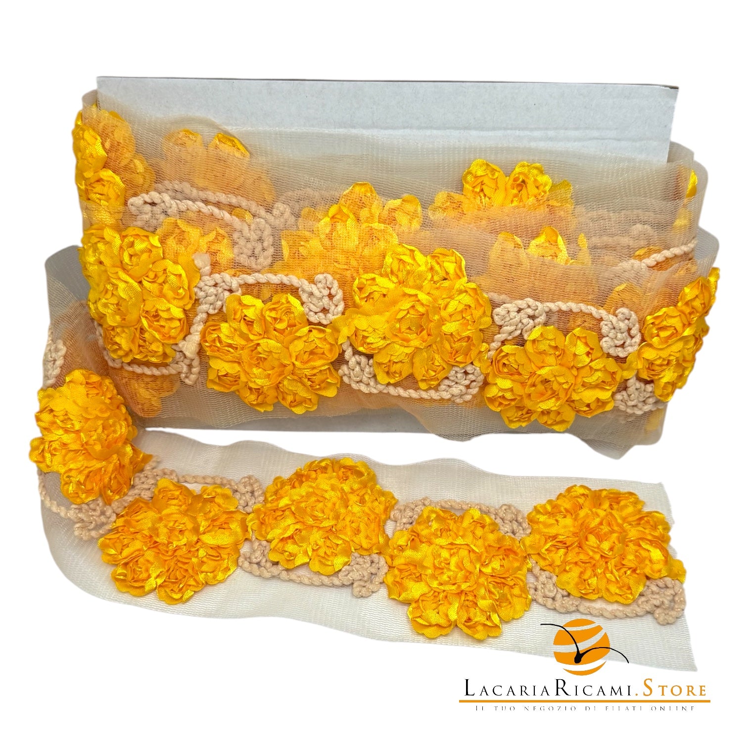 Passamaneria FIORI | Tulle - Colore: GIALLO ECRÚ - by LacariaRicami.Store