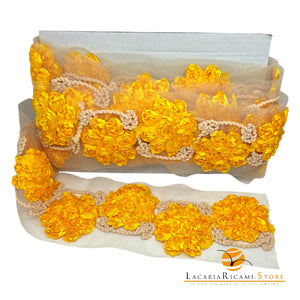 Passamaneria FIORI | Tulle - Colore: GIALLO ECRÚ - by LacariaRicami.Store