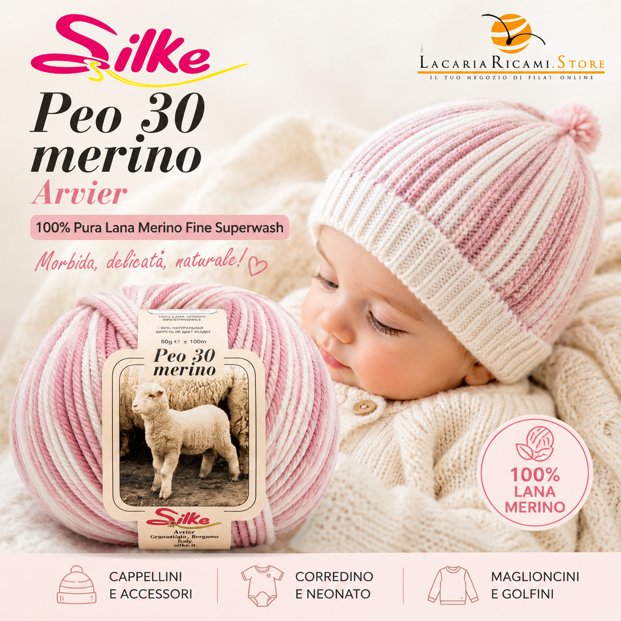 Lana BABY PEO 30 Merino COLOR - Silke - Colore: - by LacariaRicami.Store