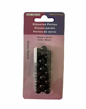 PERLE di Vetro - Colore: 10MM - 30 perline - NERE - by LacariaRicami.Store