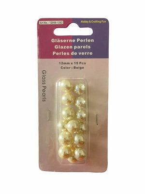 PERLE di Vetro - Colore: 12MM - 15 perline - BEIGE - by LacariaRicami.Store