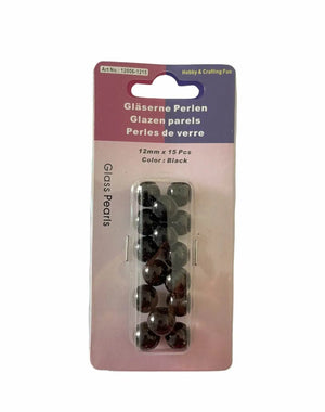 PERLE di Vetro - Colore: 12MM - 15 perline - NERE - by LacariaRicami.Store