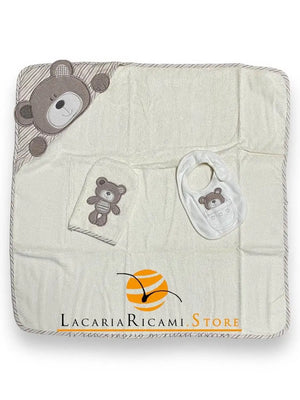 SET REGALO Nascita Natural 3 Pezzi - Colore: ORSO - NATURAL - by LacariaRicami.Store