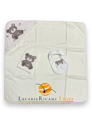 SET REGALO Nascita Natural 3 Pezzi - Colore: ORSETTO - NATURAL - by LacariaRicami.Store