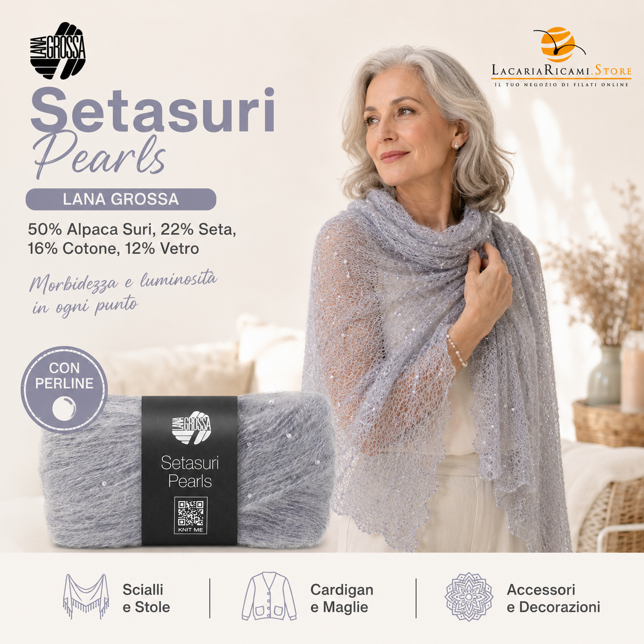 Cotone/Lana/Seta Setasuri Pearls - LANA GROSSA - Colore: - by LacariaRicami.Store
