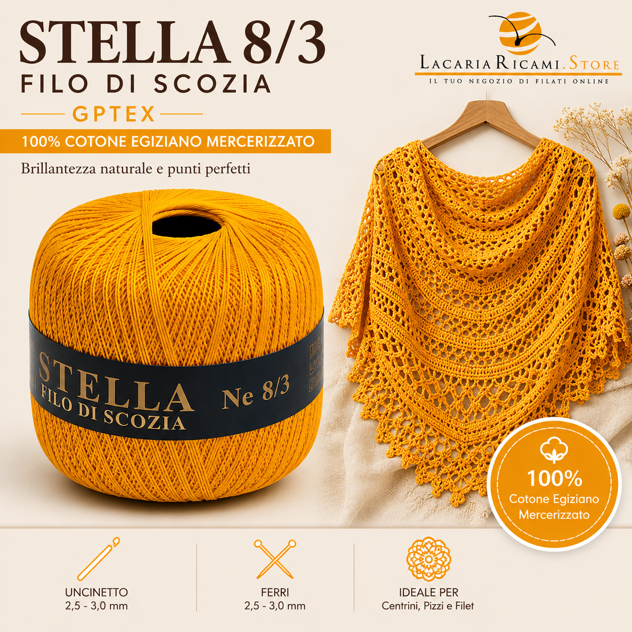 Cotone Filo di Scozia STELLA 8/3 (Tit.: 5) - GPTEX - Colore: - by LacariaRicami.Store