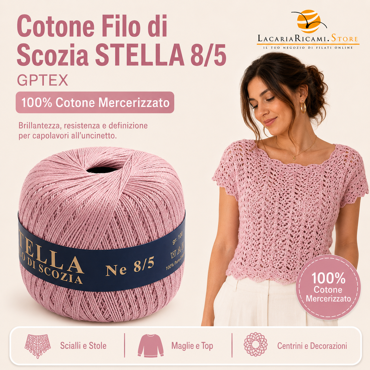Cotone Filo di Scozia STELLA 8/5 (Tit.: 3) - GPTEX - Colore: - by LacariaRicami.Store