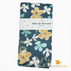 TELO In Tessuto Per BORSE - Colore: 50x75 - COTONE - FIORI PETROLIO - by LacariaRicami.Store