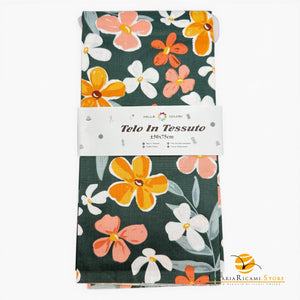 TELO In Tessuto Per BORSE - Colore: 50x75 - COTONE - FIORI VERDE SCURO - by LacariaRicami.Store