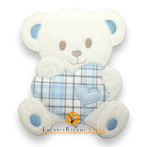 APPLICAZIONE Ricamata Termoadesiva - ORSETTO Con Cuore - Colore: 07 - CELESTE - by LacariaRicami.Store