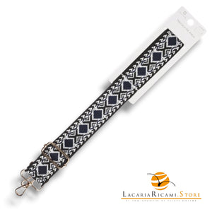 TRACOLLA Colorata Per BORSA LARGA = 38 mm - Colore: 801111 - BLU NOTTE-BIANCO-NERO ORO - by LacariaRicami.Store