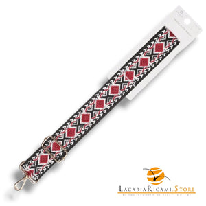 TRACOLLA Colorata Per BORSA LARGA = 38 mm - Colore: 801111 - ROSSO-BIANCO-NERO ORO - by LacariaRicami.Store