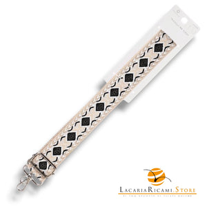 TRACOLLA Colorata Per BORSA LARGA = 38 mm - Colore: 801112 - NERO-BIANCO-BEIGE ARGENTO - by LacariaRicami.Store