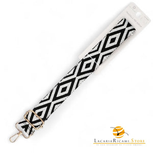 TRACOLLA Colorata Per BORSA LARGA = 38 mm - Colore: 801118 - BIANCO-NERO ORO - by LacariaRicami.Store