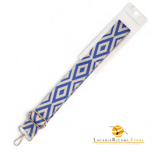 TRACOLLA Colorata Per BORSA LARGA = 38 mm - Colore: 801118 - BEIGE-BLU ORO - by LacariaRicami.Store
