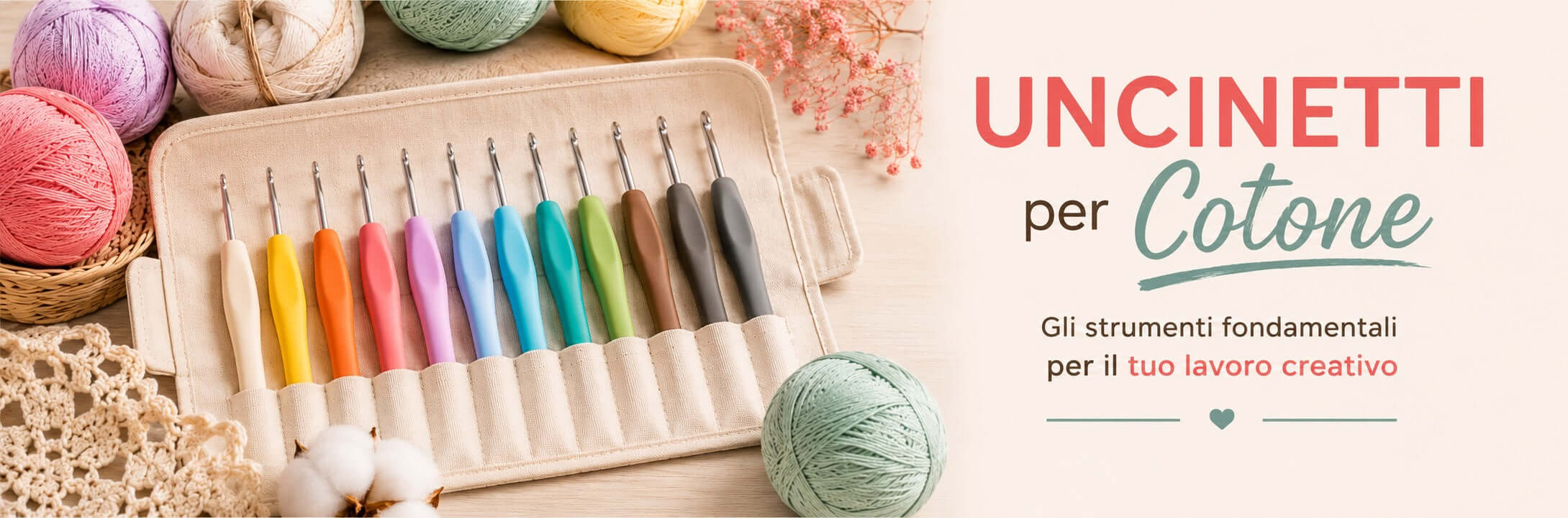 Uncinetti per lavorare i filati di cotone – set colorati