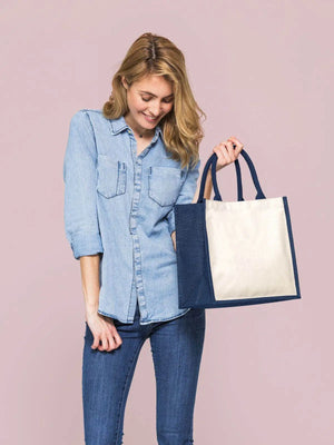 BORSA Juta Con Pannelli Laterali 30X30X19 Cm - Westford Mill - WM421 - 30X30X19 MANICO = 40 Cm - BLU NAVY - LacariaRicami.Store