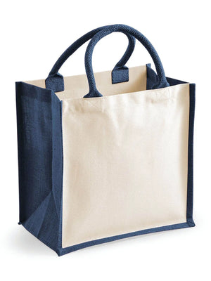 BORSA Juta Con Pannelli Laterali 30X30X19 Cm - Westford Mill - WM421 - 30X30X19 MANICO = 40 Cm - BLU NAVY - LacariaRicami.Store