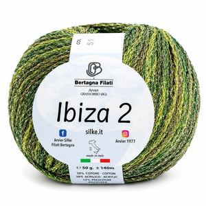 Cotone IBIZA 2 - Bertagna Filati - Colore: 54(2) - VERDE-CREMA MIX LUREX ARGENTO - by LacariaRicami.Store