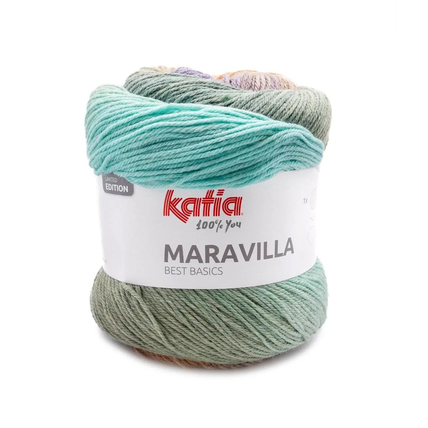 Lana MARAVILLA - Katia - 507 - Verde-Pesca-Lilla - LacariaRicami.Store