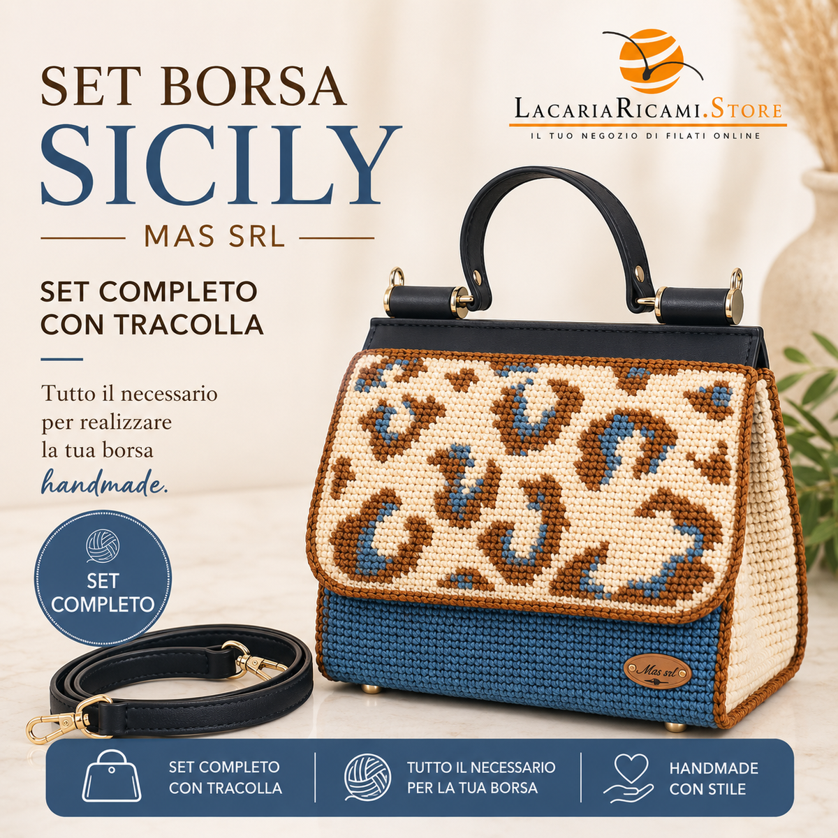 Set borsa Sicily MAS con tracolla e fondo rigido per borse all'uncinetto