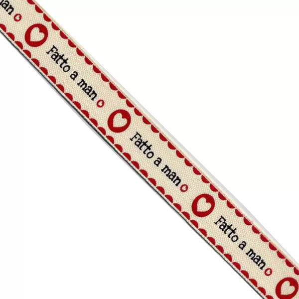 NASTRO In Canvas Di Cotone Stampati - "Fatto a mano"-"Handmade With Love"