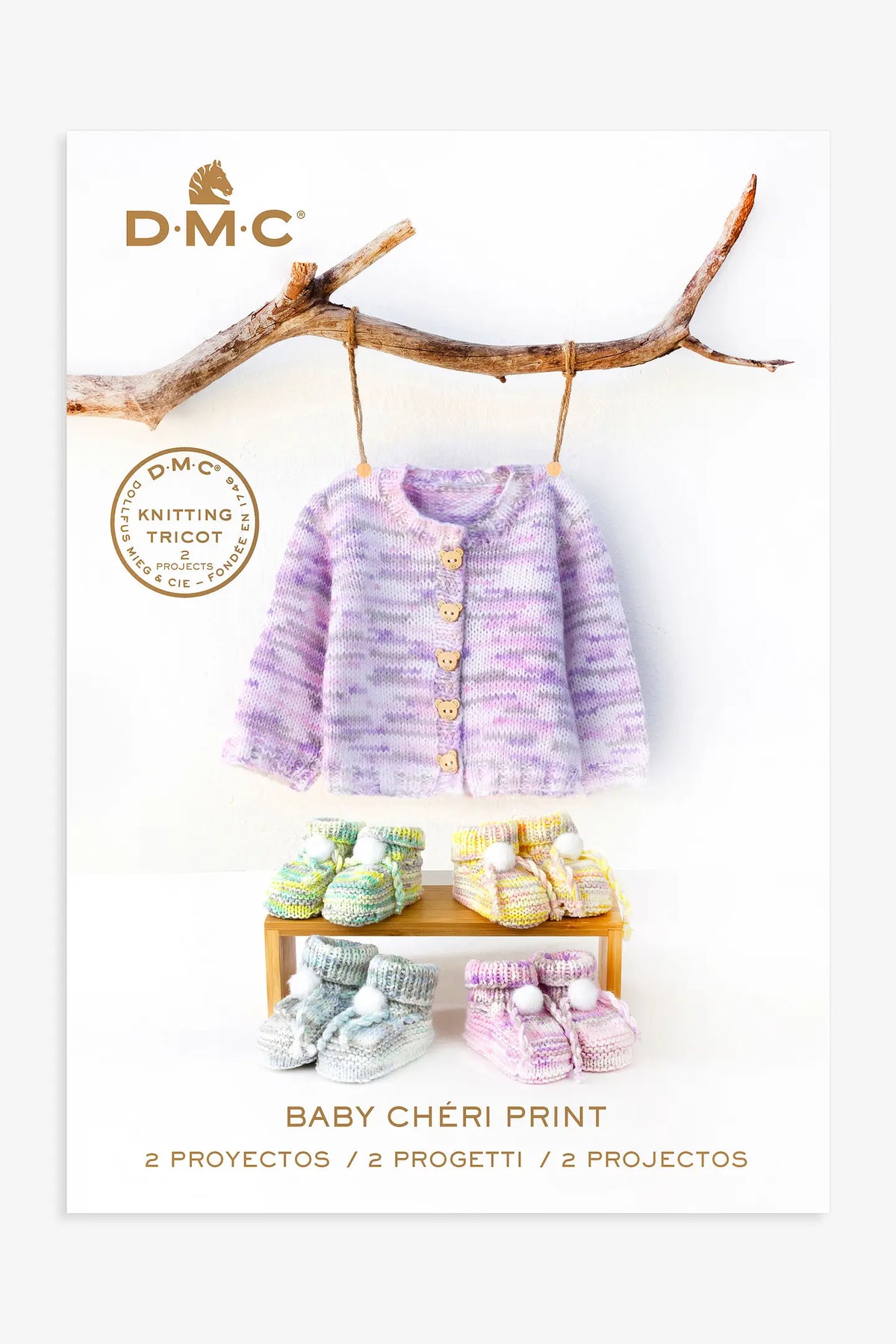 Livre - Gilet à feuilles et chaussons tricotés pour bébé en Baby Chéri Print - DMC