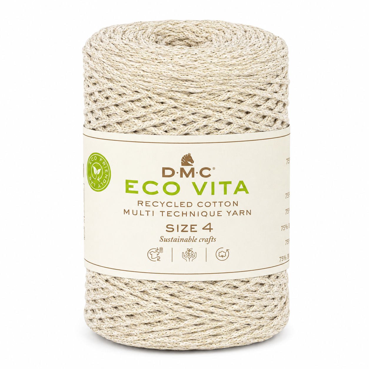 Cordino ECO VITA 04 METALLIC - DMC - Colore: 03 - ECRÚ LUREX ORO - by LacariaRicami.Store