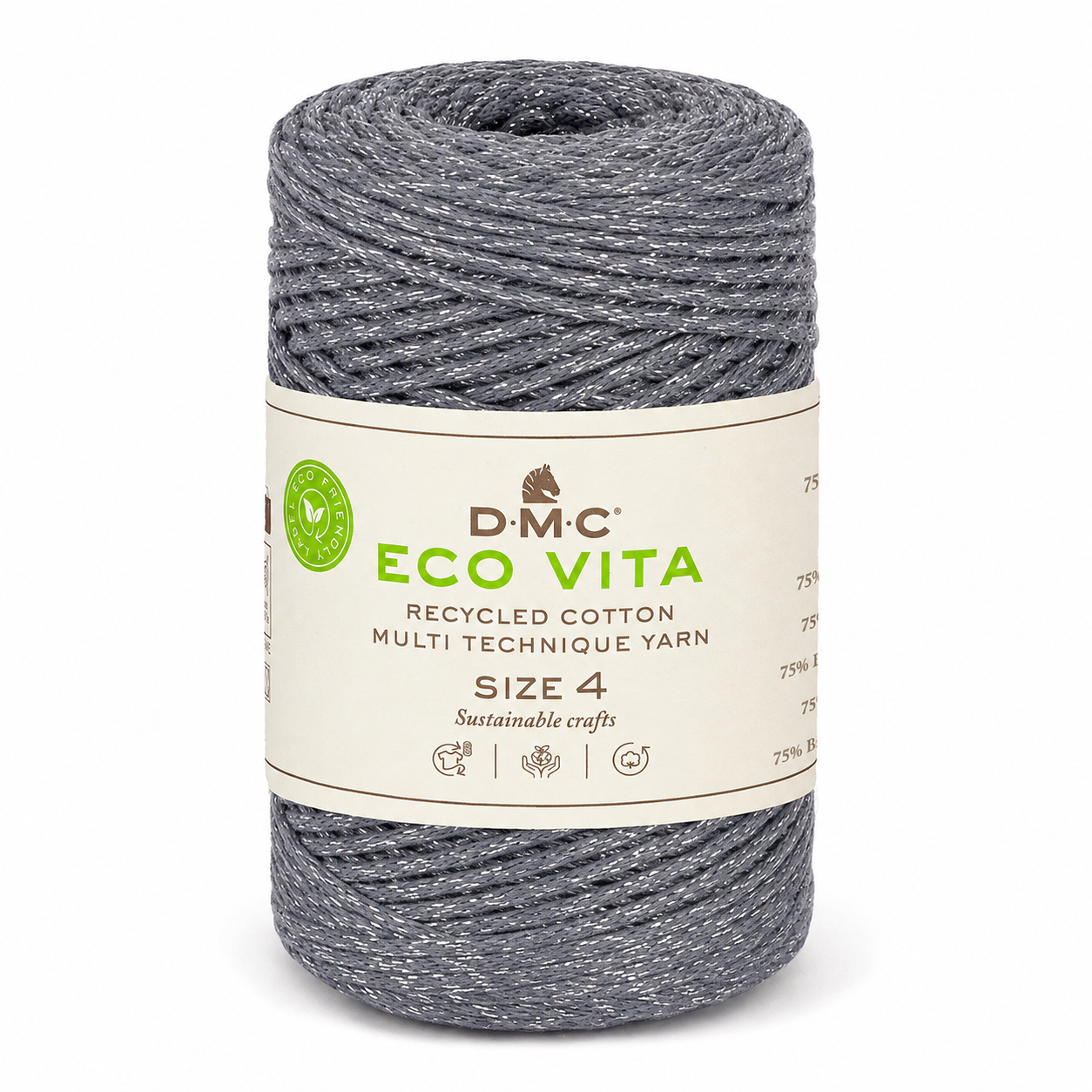 Cordino ECO VITA 04 METALLIC - DMC - Colore: 12 - GRIGIO LUREX ARGENTO - by LacariaRicami.Store