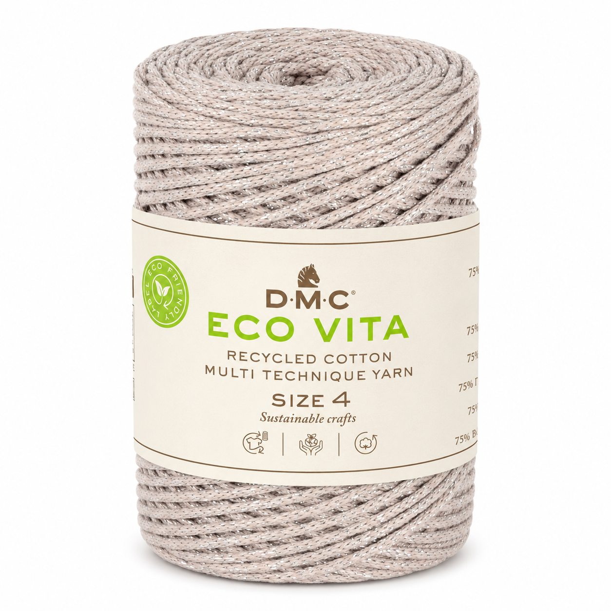 Cordino ECO VITA 04 METALLIC - DMC - Colore: 311 - BEIGE LUREX ARGENTO - by LacariaRicami.Store