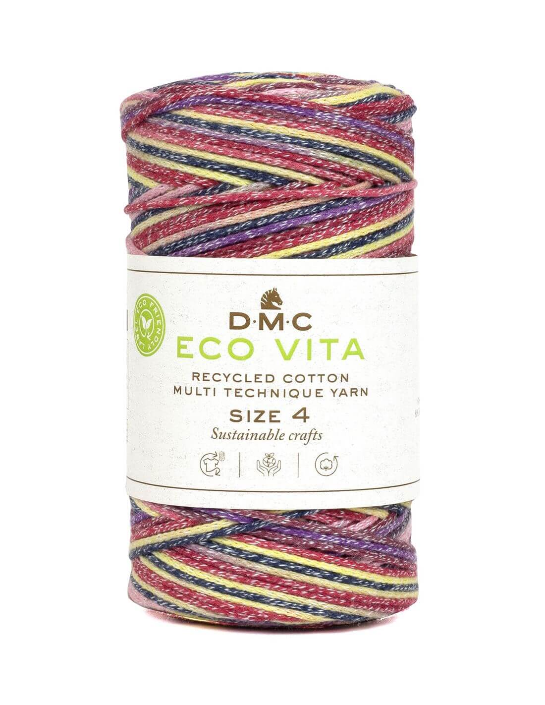 Cordino ECO VITA 4 Multicolore - DMC - Colore: 100 - BLU NAVY ROSA GIALLO VIOLA - by LacariaRicami.Store