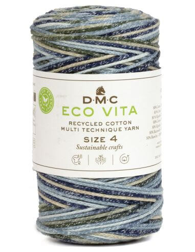 Cordino ECO VITA 4 Multicolore - DMC - Colore: 101 - BLU NAVY AZZURRO CIELO GRIGIO VERDE - by LacariaRicami.Store