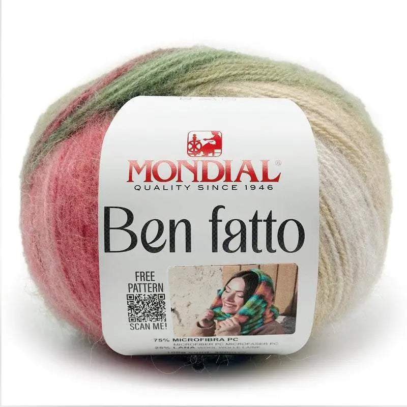 Lana BEN FATTO - MONDIAL - LacariaRicami.Store - 773 - MATTONE/BEIGE/VERDE