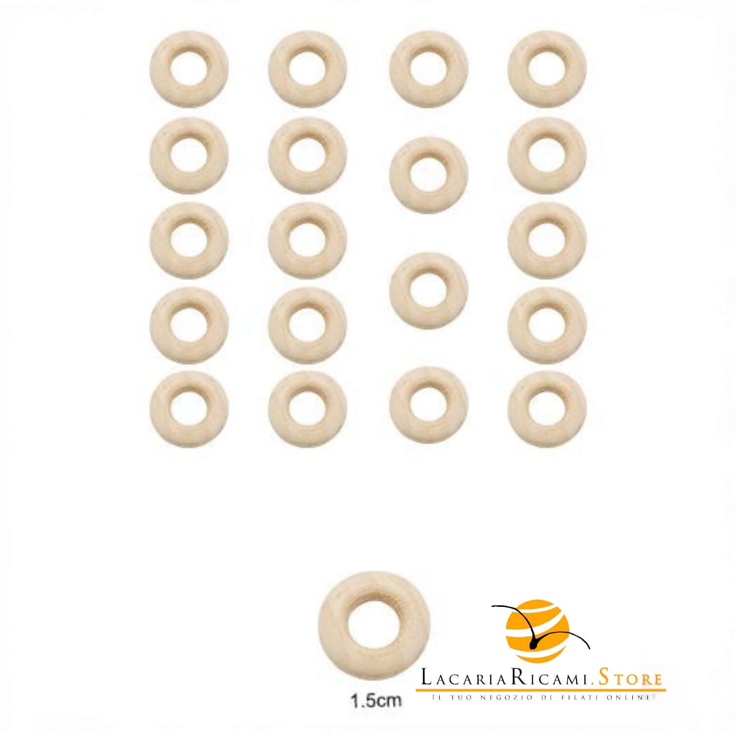 Anelli in legno naturale - MAF Accessories - Colore: 1.5 Cm - ~20 pezzi - by LacariaRicami.Store