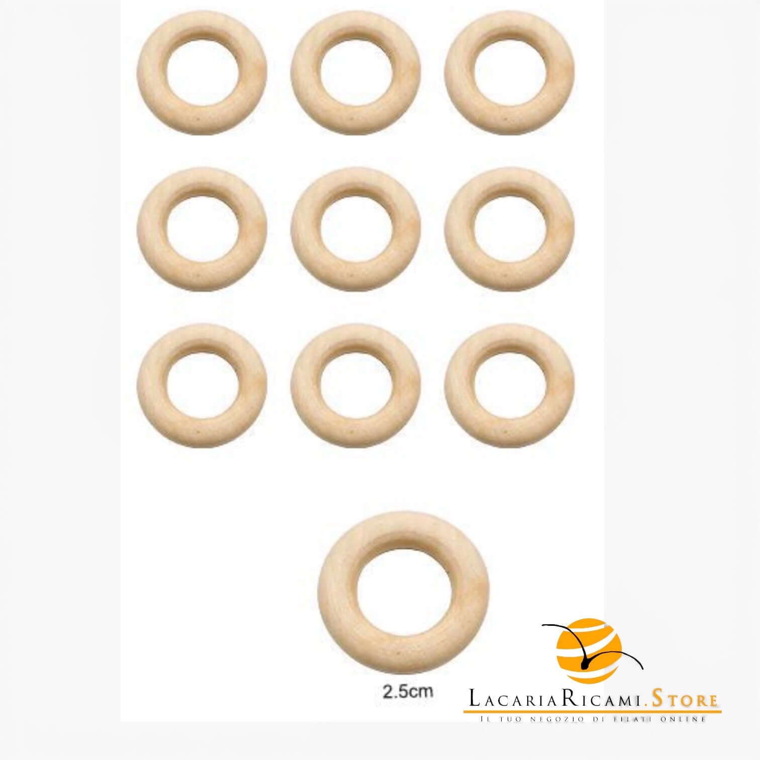 Anelli in legno naturale - MAF Accessories - Colore: 2.5 Cm - ~10 pezzi - by LacariaRicami.Store