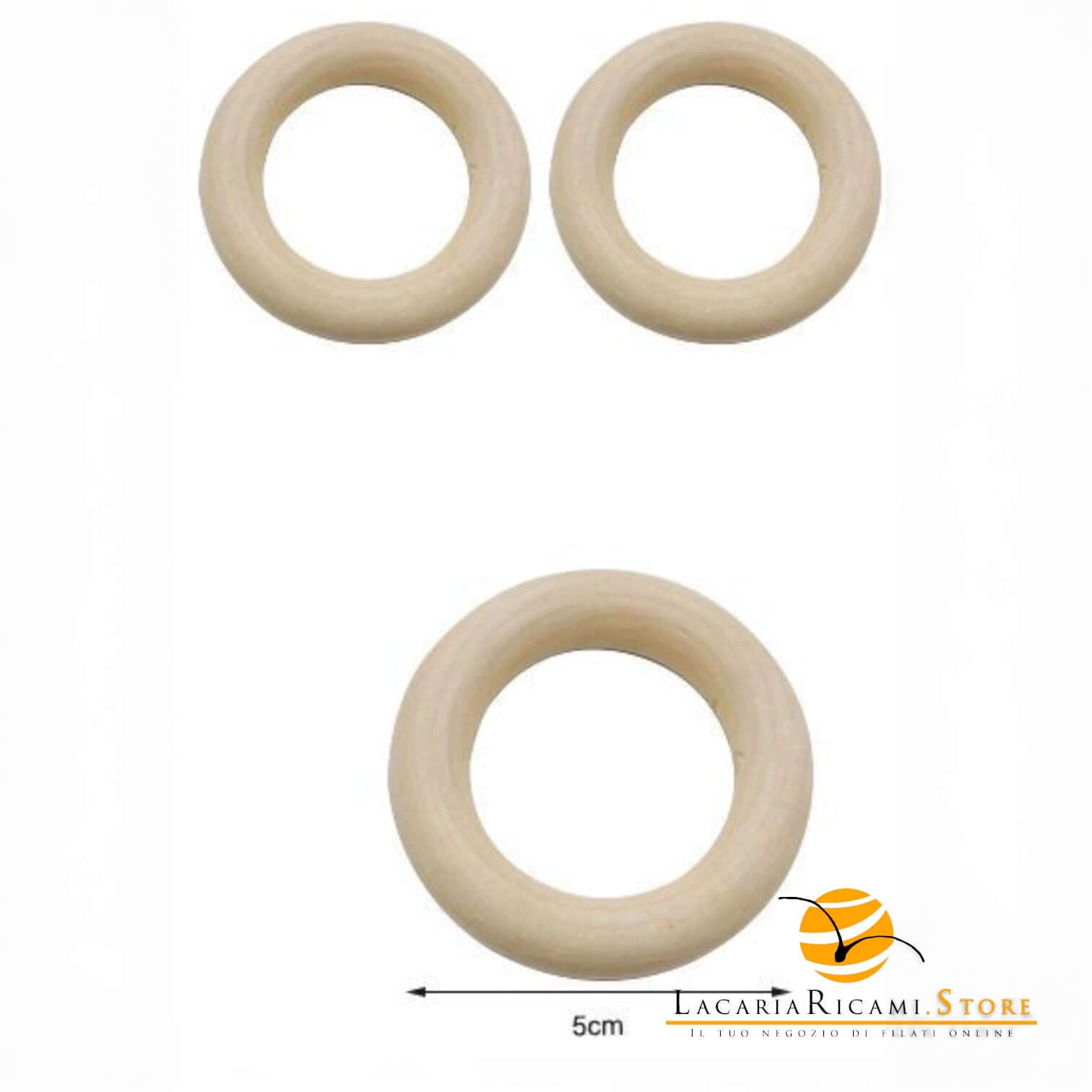 Anelli in legno naturale - MAF Accessories - Colore: 5 Cm - ~3 pezzi - by LacariaRicami.Store