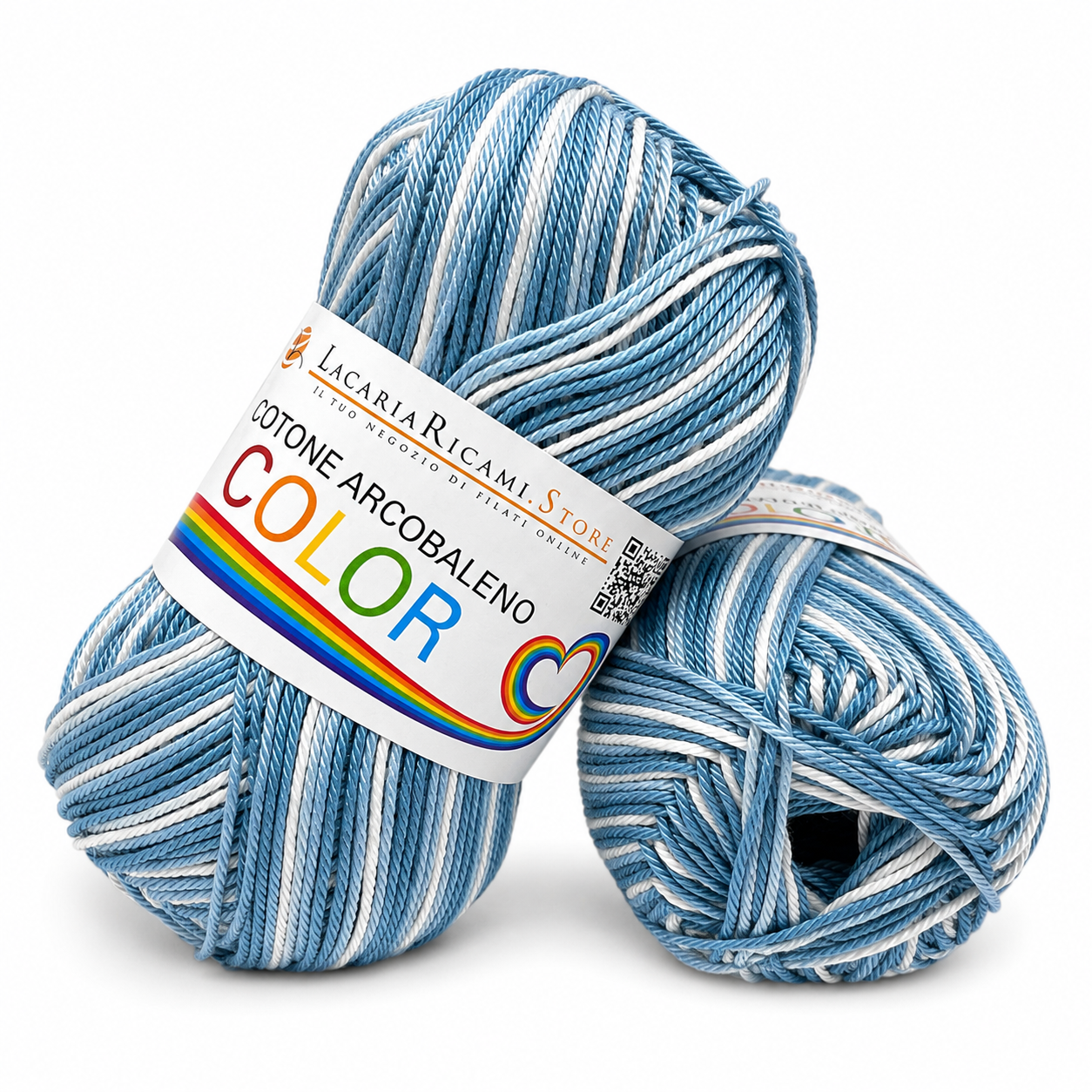 Cotone ARCOBALENO COLOR - LacariaRicami.Store - Colore: 169 - CELESTE BIANCO SFUMATO - by LacariaRicami.Store