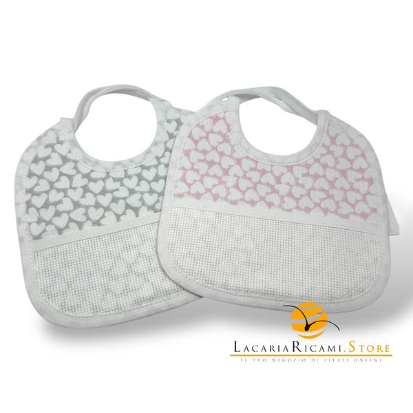 BAVAGLINO con Tela Aida RICAMABILE Millerighe Cuoricini 16x16cm - LacariaRicami.Store